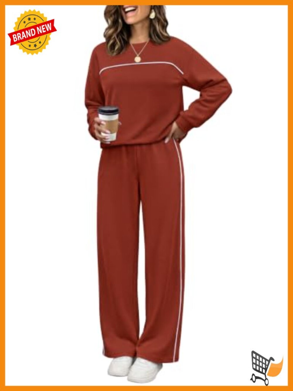 Two Piece Lounge Set Women Long Sleeve Top Pants Soft Stretch Relaxed Fit